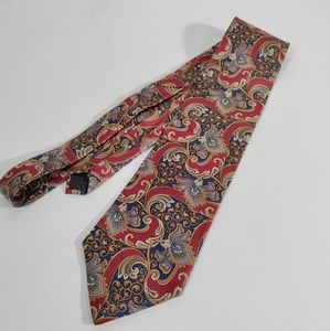 Vintage Christian Dior Monsieur Neck Tie Red Blue Gold Floral Scroll